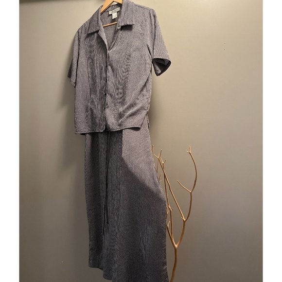 Nancy G: Vintage checkered 2 piece maxi summer dress/short sleeve shirt set - Picture 3 of 11